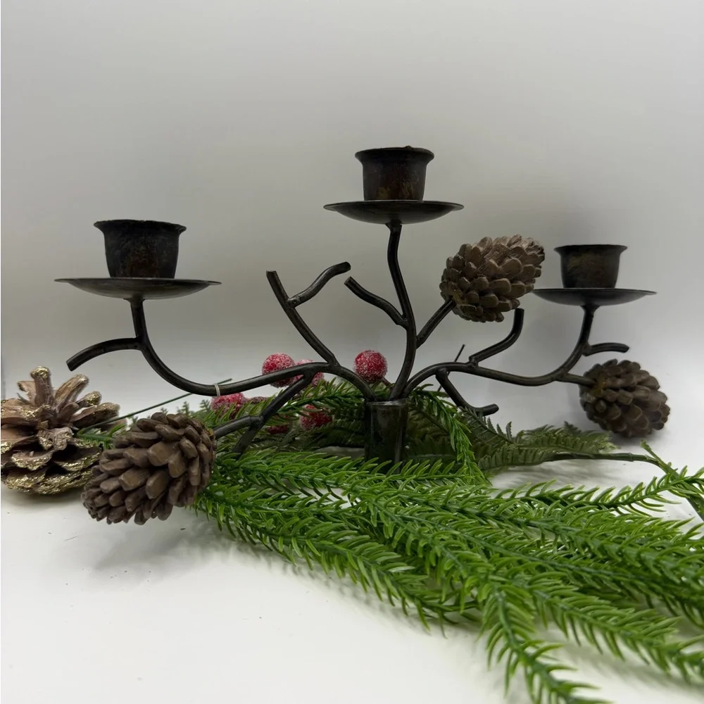 Rustic Metal Pinecone Wine Bottle Candle Stick Holder - Picture 15 of 17
